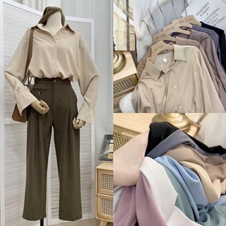 ♀☢ Spot ☢ Korean Lapel Long sleeve version solid color Blouse woman loose Top（PLAIN SHIRTS） (1)