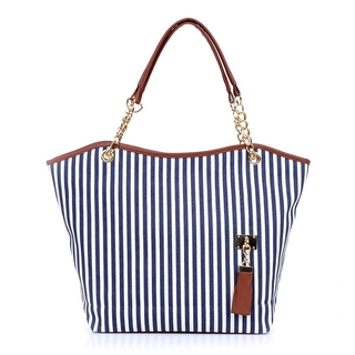 B0044 Korean Fashion Stripe Ladies Handbag Large Capacity Shoulder Bag Shopping Bag