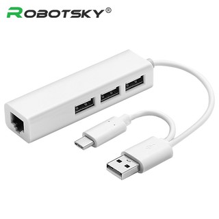 USB 3.1 Type-C USB-C 2 IN 1 to 3XUSB Hub RJ45 Ethernet LAN Adapter for Macbook