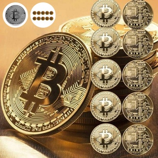 10pcs Plated Bitcoin Coin Historic Commemorative Souvenir Coins Art Collection BTC Virtual Currency