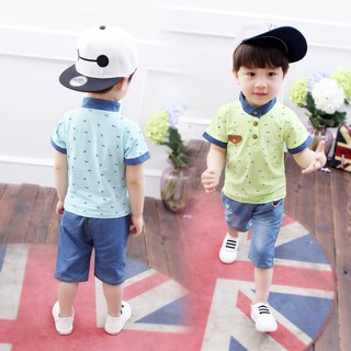 HIIU Boy Set 2pcs Korean Casual Short Sleeve T Shirt + Jeans For Summer