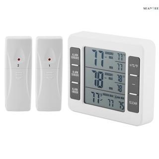 [seayee]Wireless Digital Refrigerator Thermometer Audible Alarm Indoor Outdoor Thermometer with Sensor Freezer Thermometer Min/Max Temperature Record