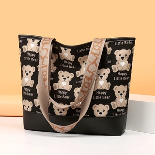 Tesco Bag for Women2021New Canvas Printed Bear Women's Bag Fashion Shoulder Bag Large Capacity Totes