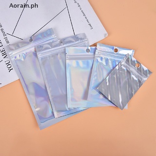 【Aorain.ph】 10Pcs Iridescent Zip lock Pouches Cosmetic Plastic Laser Holographic Zipper Bags .