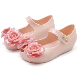 New Mini Melissa Camellia Chhildren's Jelly shoes girls' fish mouth PVC flat shoes Baby Girl Summer
