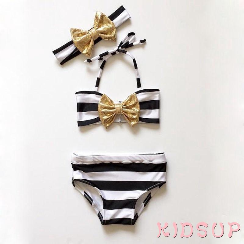 I.K-Baby Girls Striped Bow Bikini Suit Swimwear Swimsuit