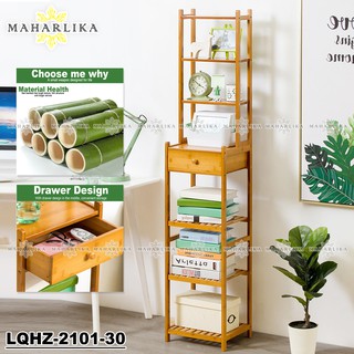 Maharlika LQHZ-2101-30 Multi-Layer Bamboo Bookshelf W/Drawer Open Shelf Bookcase Organizer