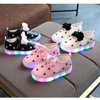 ✽✤△Baby Girls Sneaker Kids LED Light Bow Shoes Children Non-slip Breathable Shoe Casual Soft Bottom