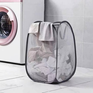Foldable Bags✢TIGER Mesh Fabric Foldable Dirty Clothes Washing Laundry Basket Portable Bag Hamper
