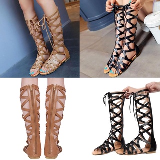 ۩❆YJFASHION Ladies Knee Lace Up Flat Gladiator Summer Sandals Shoes (1)