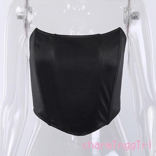 ℒℴѵℯ~Women´s Bright Satin Tube Top Summer Fashion Sexy Off Shoulder Backless Cropped Top (5)