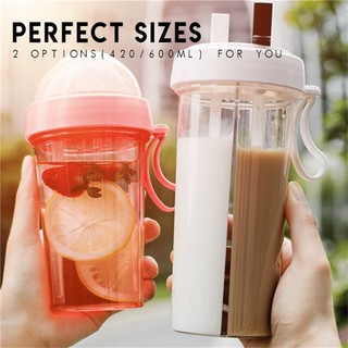 Double drink cute creative cup student double straw dual-purpose water cup separate portable summer