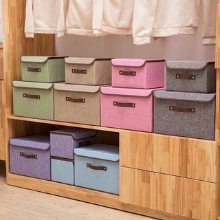 COD 2 in 1 Plain Color Foldable Storage Box Clothes Organizer Storage Boxes With Cover