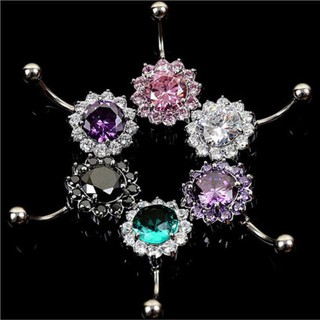 Flower Steel Zircon Crystal Navel Belly Ring Button Bar Body Piercing Jewelry