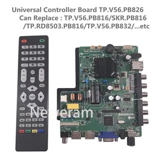 TP.V56.PB826 LCD TV 3in1 Driver Board Universal LED Screen Controller Board TV Motherboard Dual HDMI/VGA/AV/TV/USB Interface Can Replace TP.V56.PB816 / SKR.PB816 / TP.RD8503.PB816 / TP.V56.PB832 etc Support 32inch