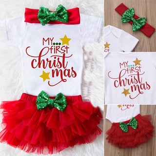 My First Christmas Newborn Baby Girls Romper Bodysuit 3pcs Christmas Xmas Outfit