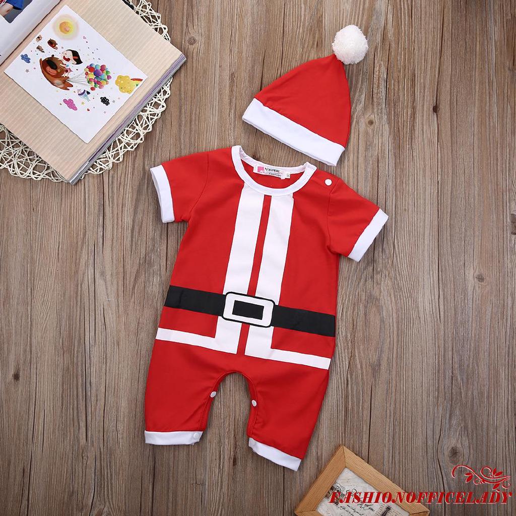 O-L❥Christmas Baby Boy Set Santa Claus Red Romper+Hat