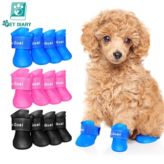 4pcs/set Pet Rain Shoes Dog Silicone Antiskid Rain Boots Candy Color Pets Waterproof Shoes Puppy Rai
