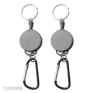 2 Pcs Retractable Keychain Steel Reel Recoil Key Holder Key Ring Belt Clip