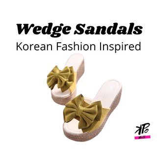 KC Korean Fashion Suede Big Ribbon Wedge Sandals D-93