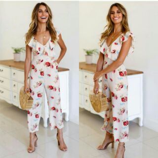 Ruffled Formal White Floral Jumpsuit