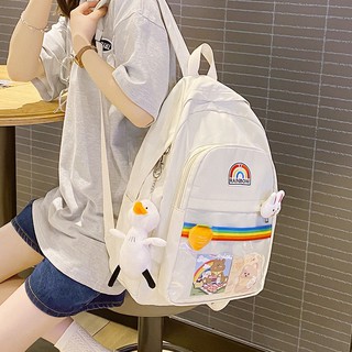 Summer new Cute candy color women's backpack Teen color striped rainbow schoolbag Large-capacity