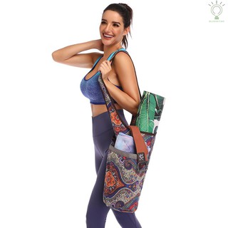 [BLK-COD]Yoga Mat Bag Canvas Shoulder Bags Vintage Printed Zipper Pocket Large Capacity Mat Fitted Washable Foldable Shopping Tote Sport Outdoor Gym Bags (1)