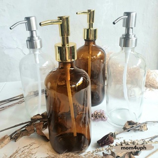 Clear & Amber Glass Bottle Refillable Dispenser for Soap, Shampoo, Conditioner, Lotion
