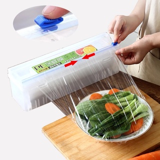 ☌Adjustable Cling Film Cutter Plastic Food Wrap Dispenser with Slide Cutter Preservation Foil Storag