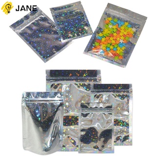 JANE 20pcs 3 Sizes Food Mylar Pouch Star Laser Storage Bags Plastic Bag Stand Up Aluminum Foil Hologram Zip lock Smell Water Proof Zipper Reclosable Pouches