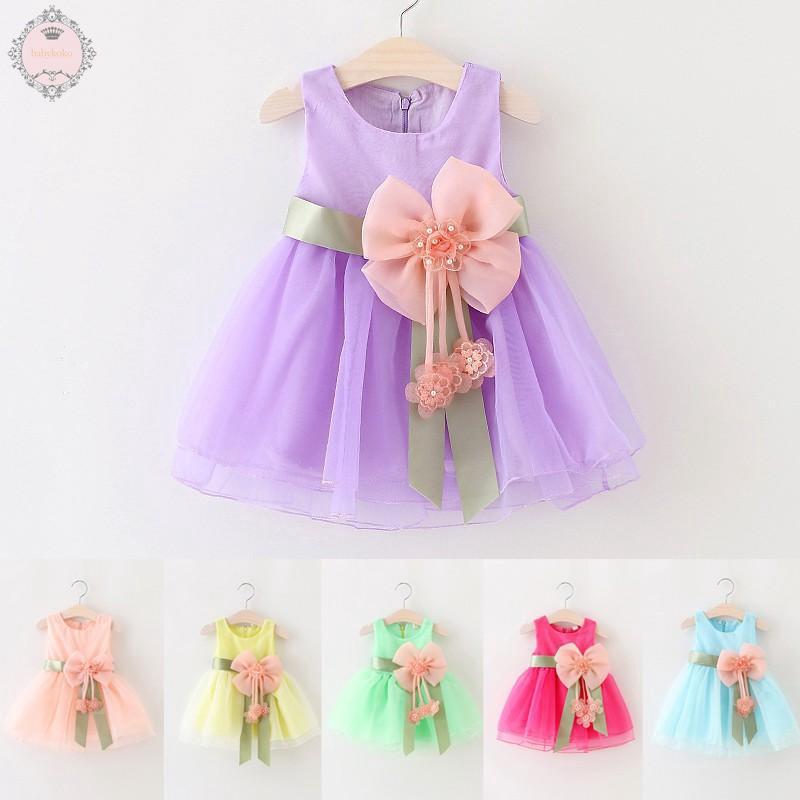 Toddler Infant Kids Baby Girls Summer Dress Princess Party Wedding Bow Dress (1)