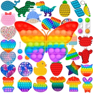 Rainbow Pop It Fidget Toys Push Bubble Sensory Squishy Stress Reliever Autism Needs Anti-stress Toys for Adult Children