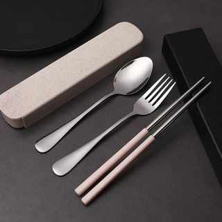 3 in 1 Fork Spoon and Chopsticks 304 Stainless Steel Portable Cutlery Set with Box Flatware