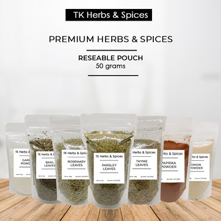 Premium Herbs & Spices in 50grams/ Rosemary, Thyme, Parsley, Basil, Onion, Garlic & Paprika