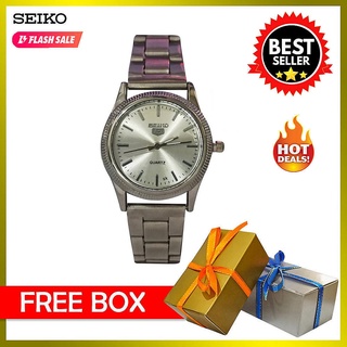 Seiko 5 Quartz All Silver Stainless Steel Watch for Men (Free Box) 6Utt