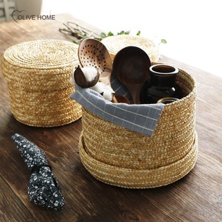 Handmade Straw Woven Storage Basket With Lid Snack Organizer Storage Box Laundry Baskets Rattan Storage Flower Baske
