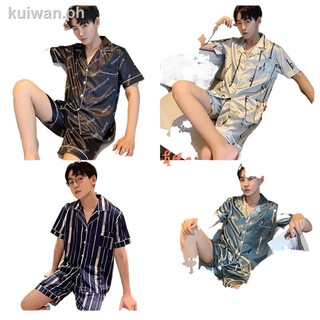 ◈Plus Size L-5XL Male silk satin Pyjamas Men Pajamas Nightwear Short Sleeve Set Sleepwear