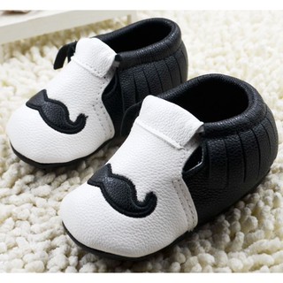 (manila) christening baptismal mustache baby boy black white tassel shoes sandals fringe
