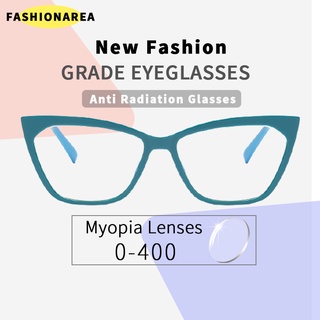 Myopia Eyeglasses Cat Eye Frame Anti Radiation Replaceable Lens Computer Eyeglass Graded Eyeglasses with Grade - 100 150 200 250 300 350 400 for Women Men Retro Art Student Neutral Metal Frame Trend Optical Glasses