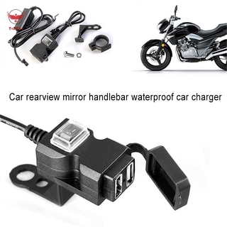 [COD]# 12-24V Dual USB Motorcycle Handlebar Phone Charger Socket Waterproof Switch Mounts