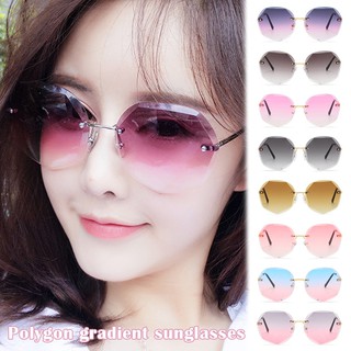 Women's Frameless Polygon Sunglasses Fashion Retro Gradient Eyeglasses Gift