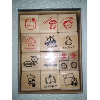 Wooden Teacher's Stamp Set 15 in 1 with ink