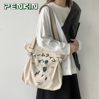 Penkin Women Canvas Tote Bags Partner Fashion Sling Bag Campus Bag With Zipper For Girls Women