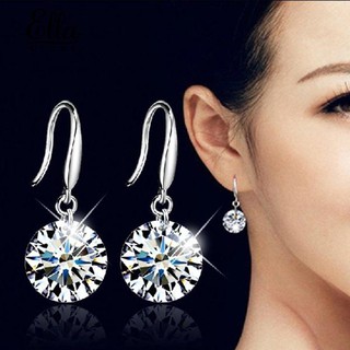 Ellastore Women's Elegant Silver Plated Round Zircon Ear Stud Hook Earrings