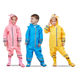#Ready Stock# Kids One Piece Rain Suit Toddler Waterproof Rain Coat Coverall Girls Boys Rainwear