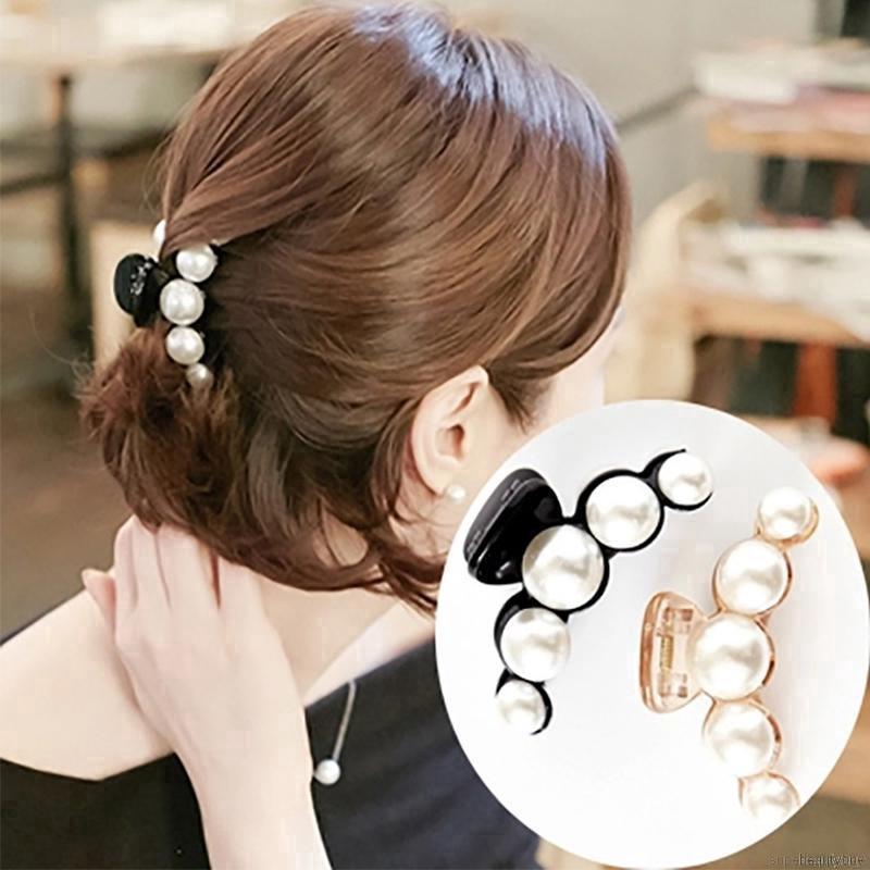 Women Simple Pearl Plastic Elastic Hair Claw