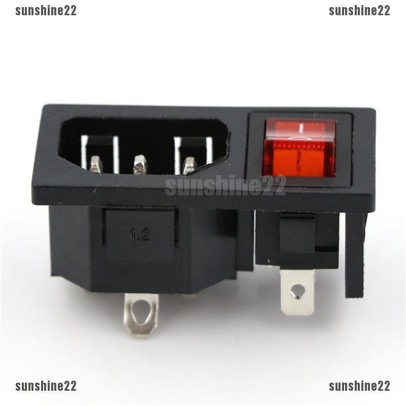 Power Socket Connector On/Off SPST Red Rocker Switch AC 250V 10A