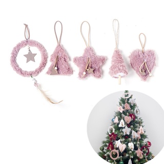 5pcs/set Creative Plush Christmas Tree Hanging Pendant Pink White Heart Star Feather Ornament