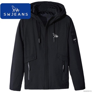 ✵SWJEANS jacket men s spring and autumn hooded thin section casual wild fat men s jacket jacket mid-