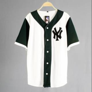 White Green NY Pattern Short Sleeve Soft Dry Fit Baseball Jersey Shirt for Unisex